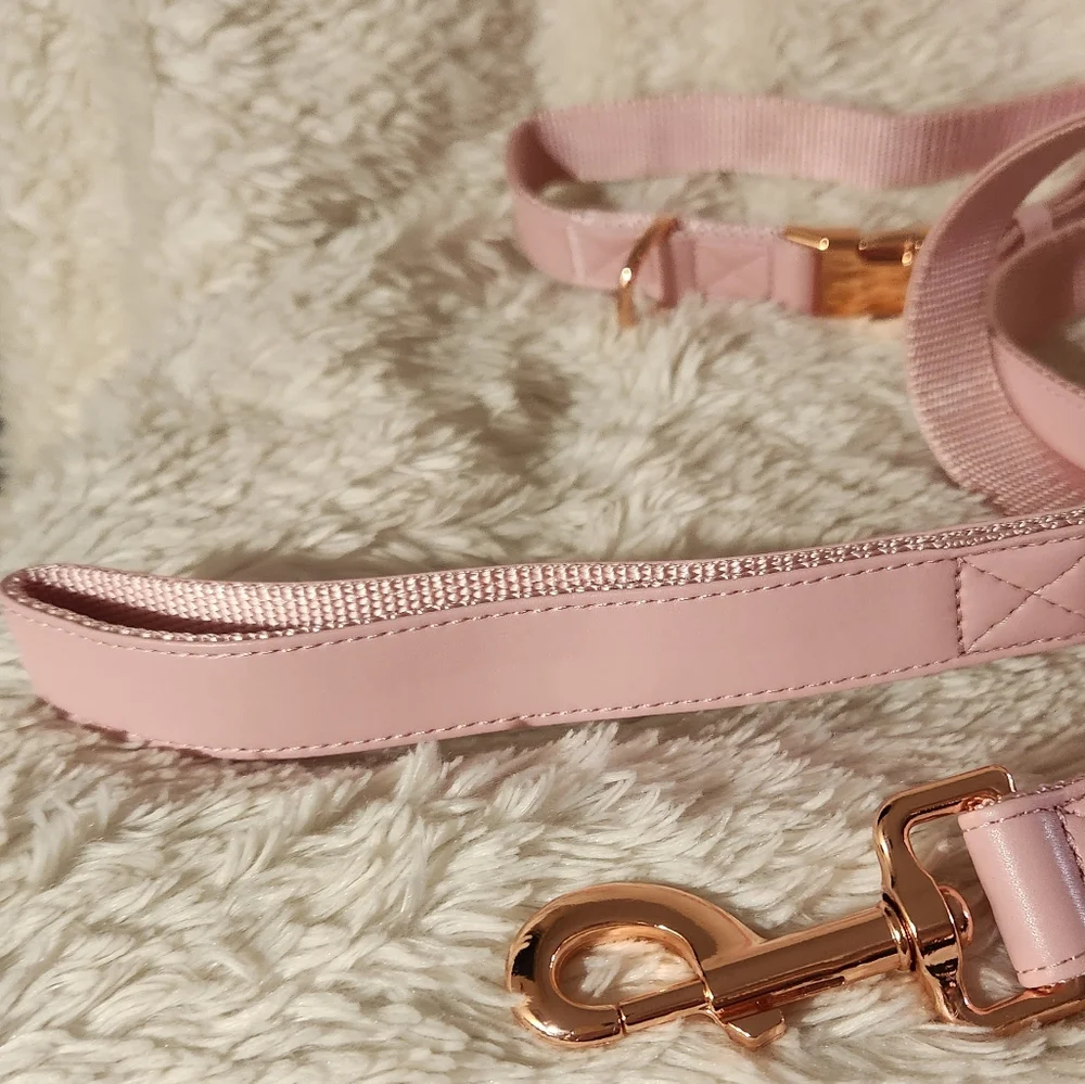 Pink Vegan Leather Dog Collar And Leash Set